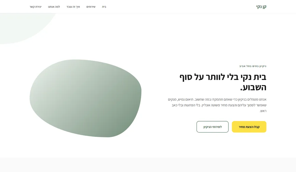 עמוד נחיתה לדוגמה עבור ניקיון בתים